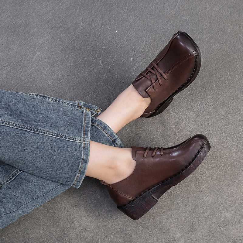 Women's Retro Leather Chunky Heel Casual Shoes-RAIIFY