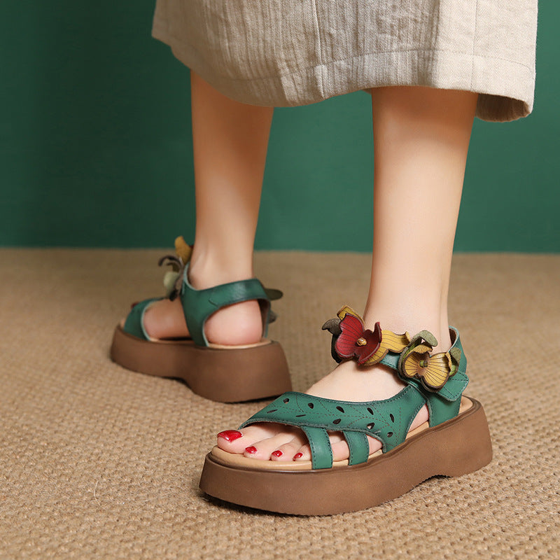 Women's Fashion Bowknot Leather Platform Velcro Sandals-RAIIFY