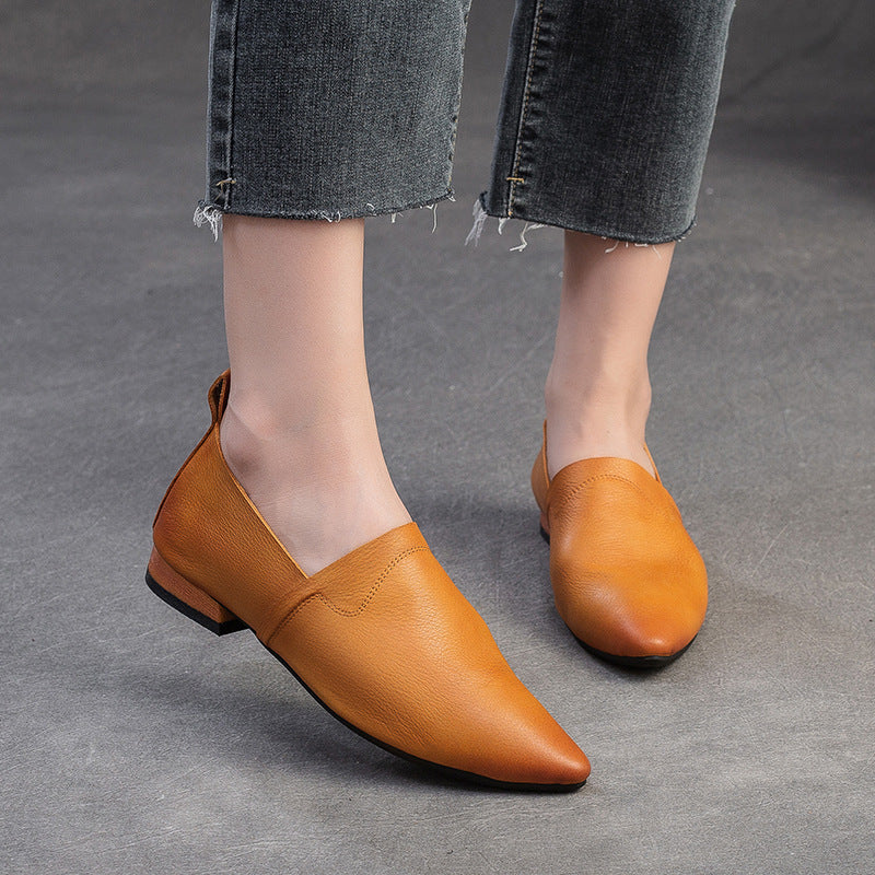 Women Retro Minimalism Soft Leather Pointed Toe Shoes-RAIIFY