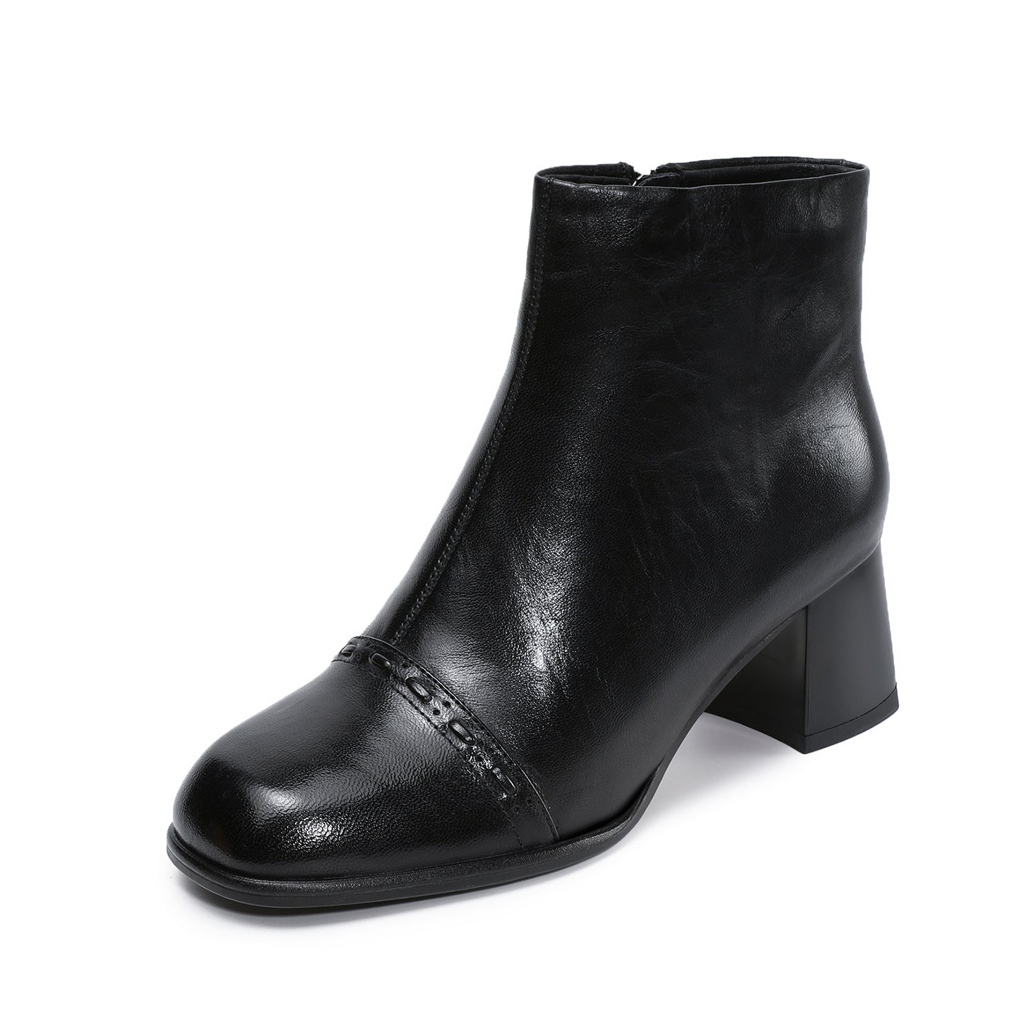 Women's Plain Leather Furred High Heel Ankle Boots-RAIIFY