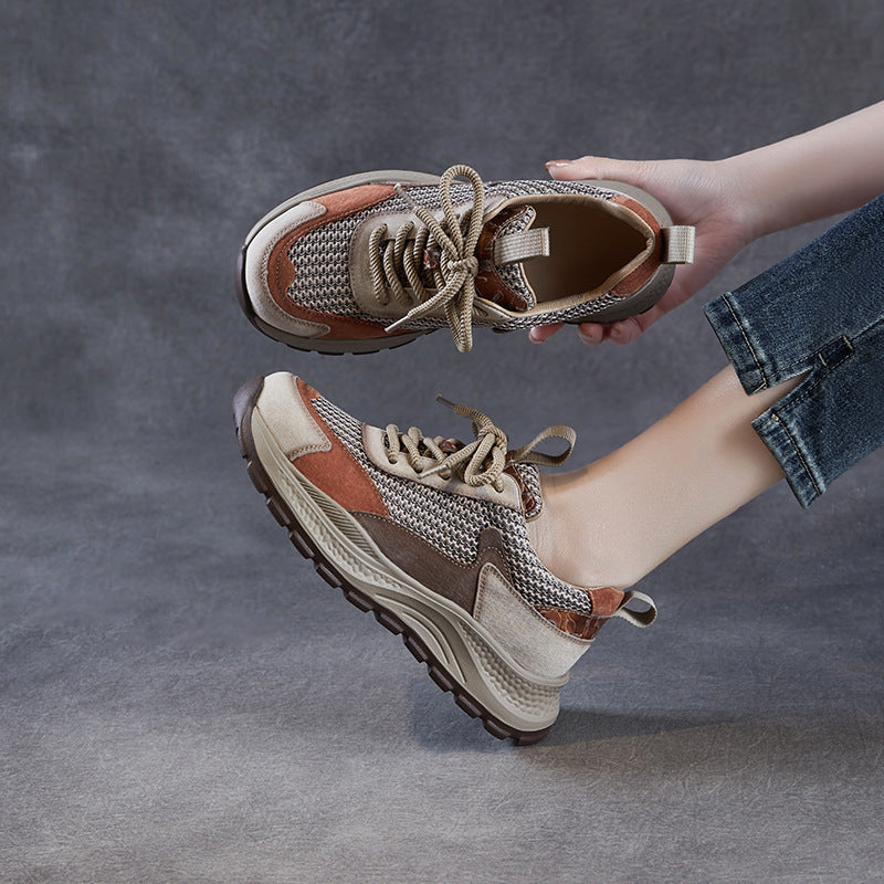 Women Fashion Breathable Mesh Leather Casual Sneakers-RAIIFY