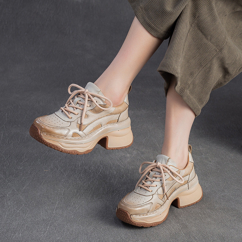Women's Retro Quilted Leather Chunky Heel Casual Shoes-RAIIFY