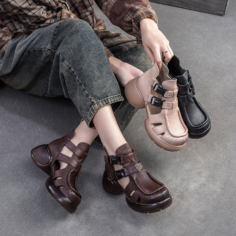 Women Retro Leather High Top Casual Sandals-RAIIFY