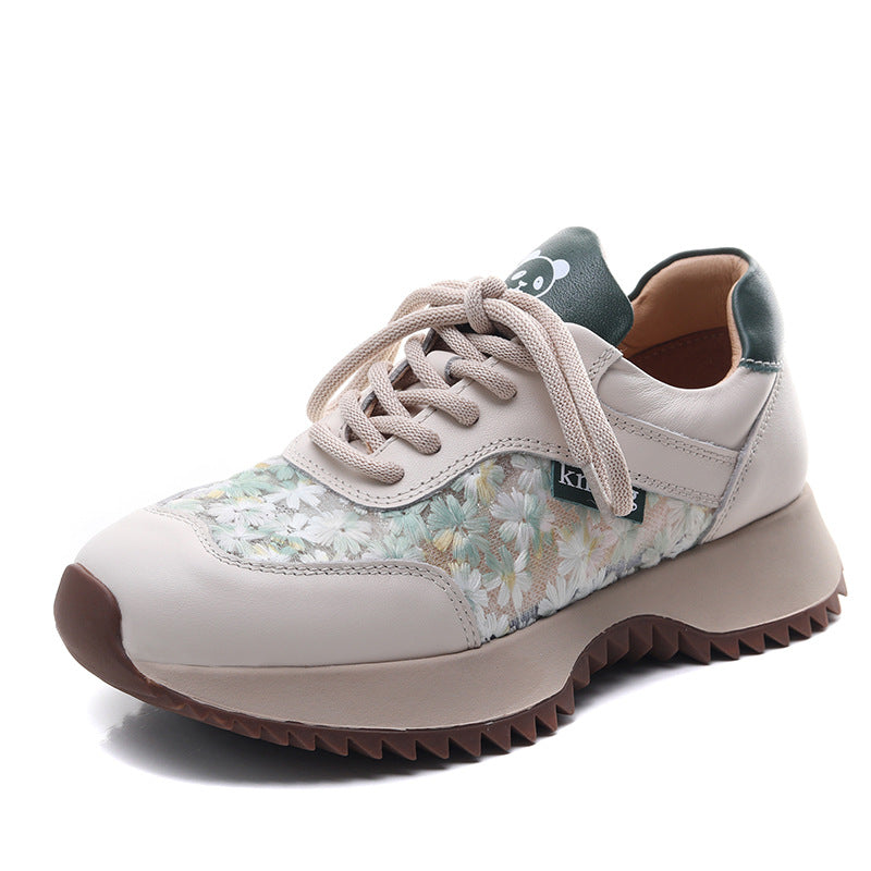 Women's Fashion Leather Embroidery Low Top Casual Shoes-RAIIFY