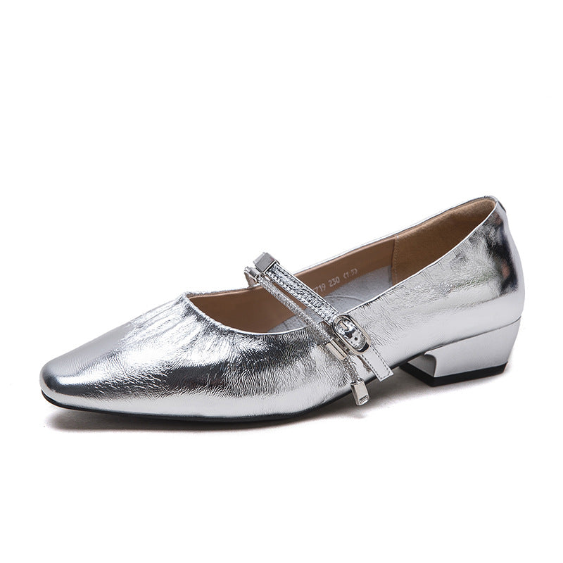 Women's Genuine Leather Pointed-Toe Low Block Pumps-RAIIFY