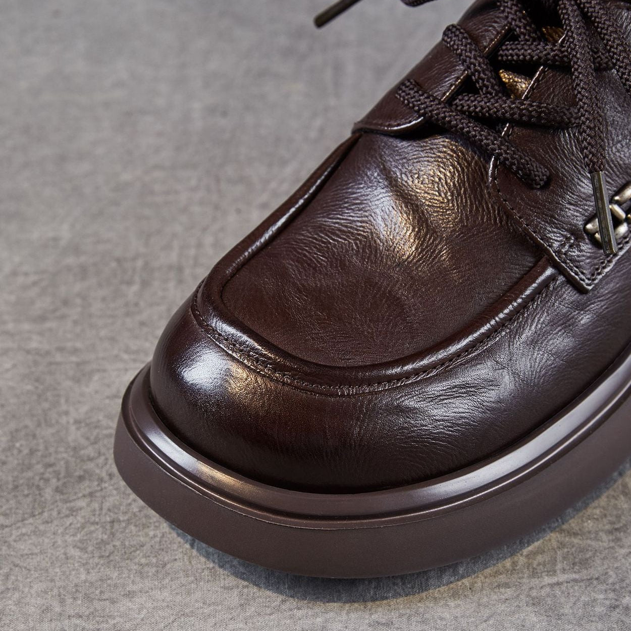 Women's Retro Plain Leather Casual Lace-up Loafers-RAIIFY