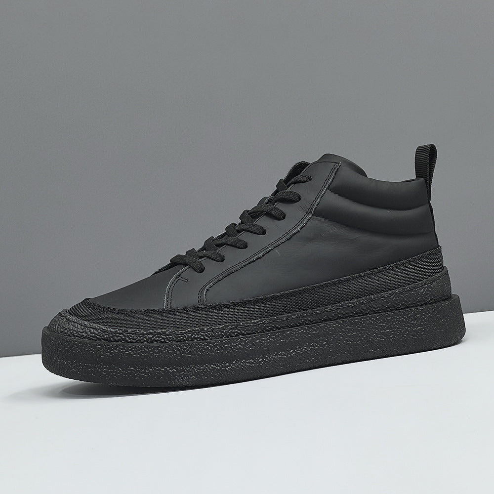 Men Solid Black Leather Simple Casual Shoes-RAIIFY