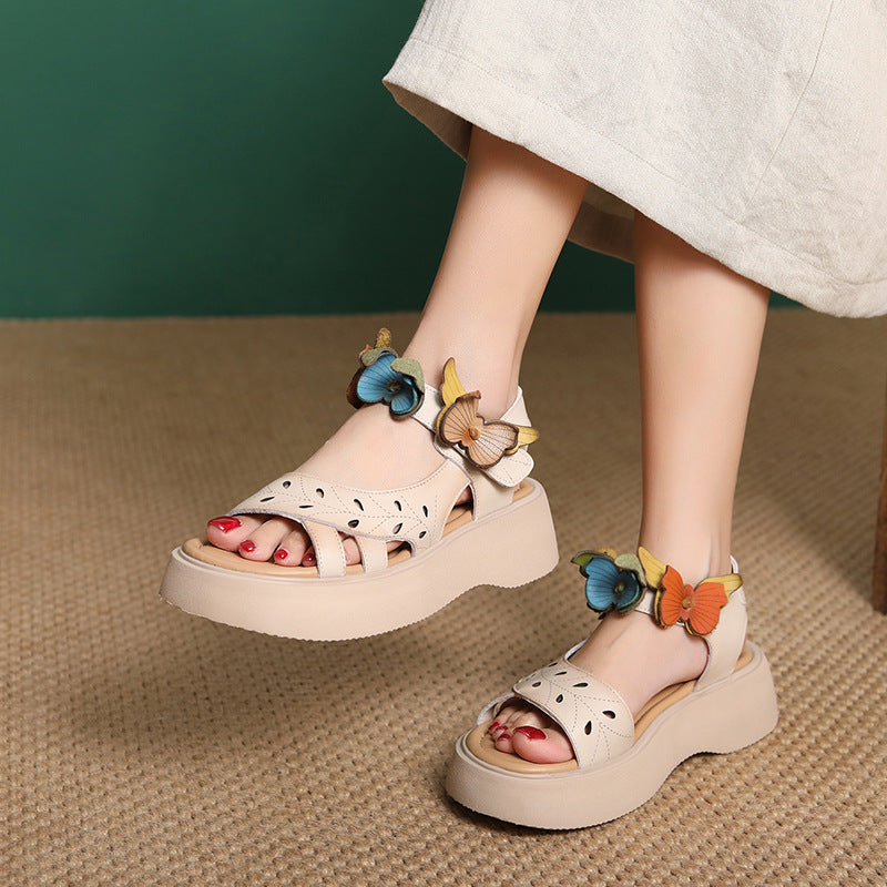 Women's Fashion Bowknot Leather Platform Velcro Sandals-RAIIFY