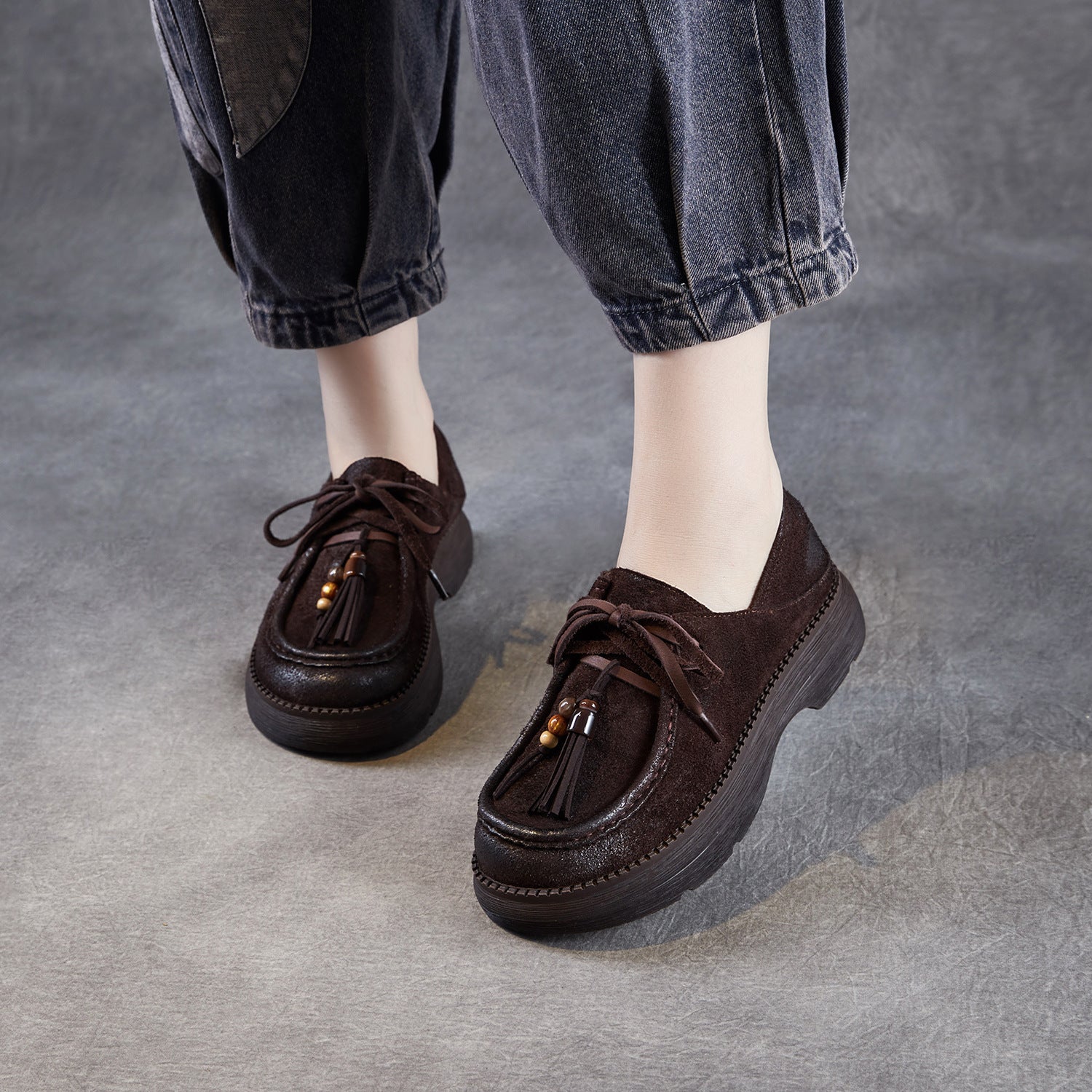 Women's Retro Leather Fringe Casual Shoes-RAIIFY