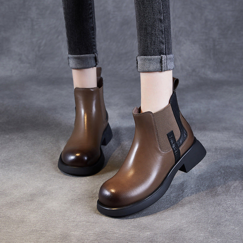 Women Retro Casual Leather Ankle Boots-RAIIFY