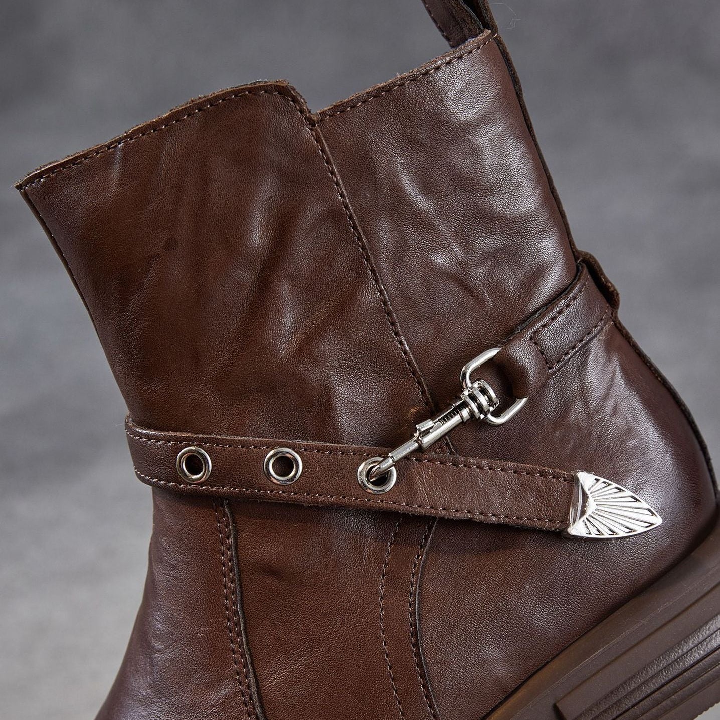 Women's Vintage Furred Plain Leather Ankle Boots-RAIIFY