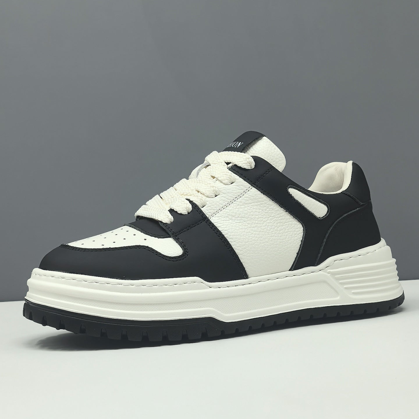 Men's Genuine Leather Color Block Thick Sole Casual Sneakers-RAIIFY