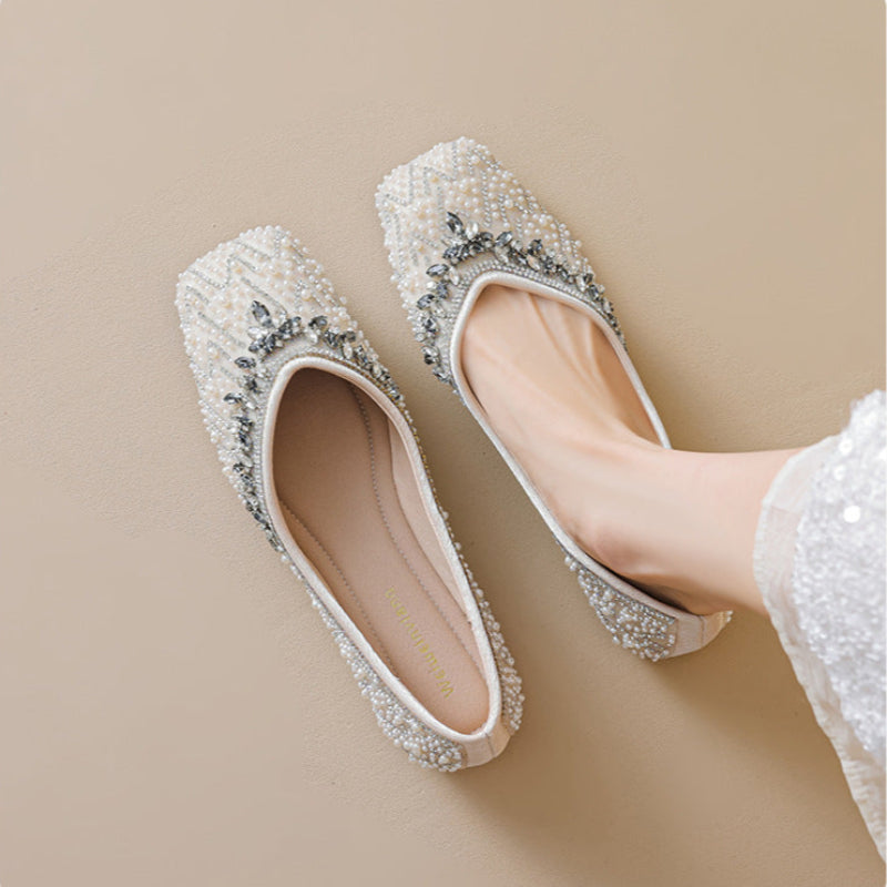 Women's Rhinestone Embellished, Shallow Mouth Slip-On Flats-RAIIFY