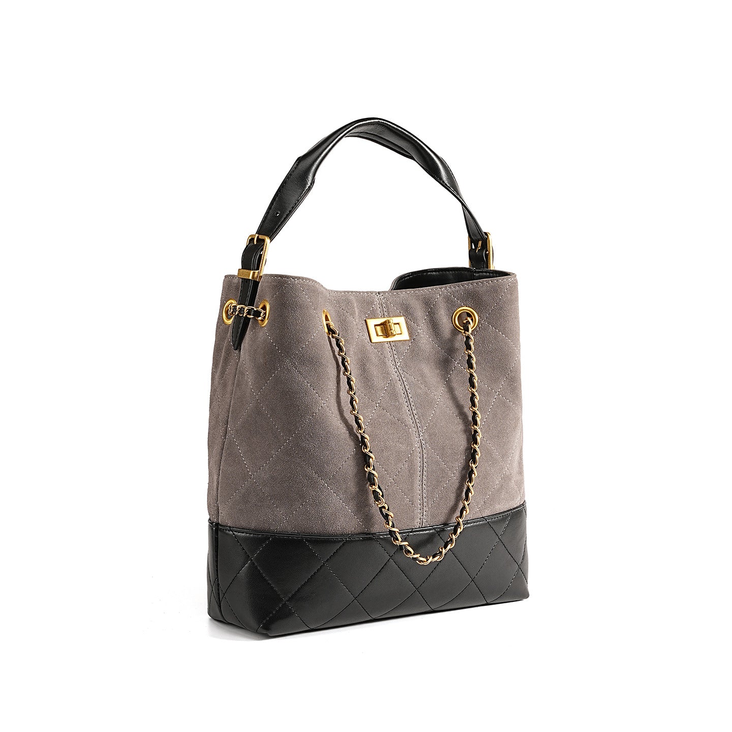 Women’s Suede Leather Bucket Bag with Chain-RAIIFY