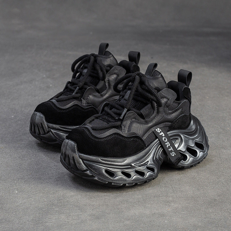 Women's Vintage Leather Chunky Platform Sneakers-RAIIFY