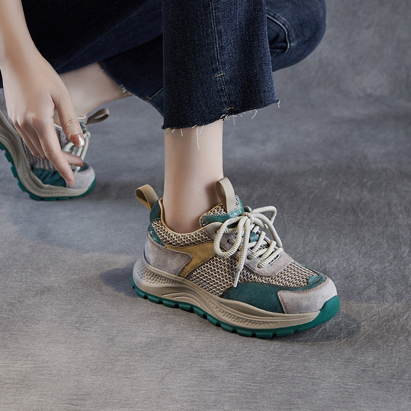 Women Fashion Patchwork Hollow Mesh Casual Sneakers-RAIIFY