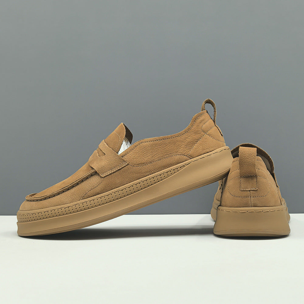 Men Retro Plain Leather Flat Casual Loafers-RAIIFY