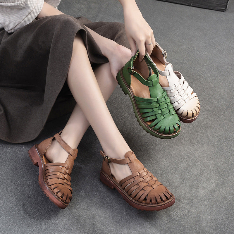 Women Retro Handmade Plaited Leather Casual Sandals-RAIIFY