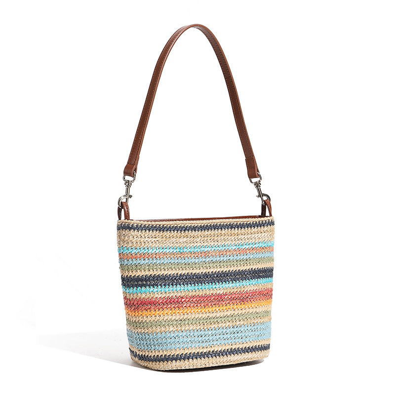 Women's Summer Fashion Rainbow Straw Woven Tote Bag-RAIIFY