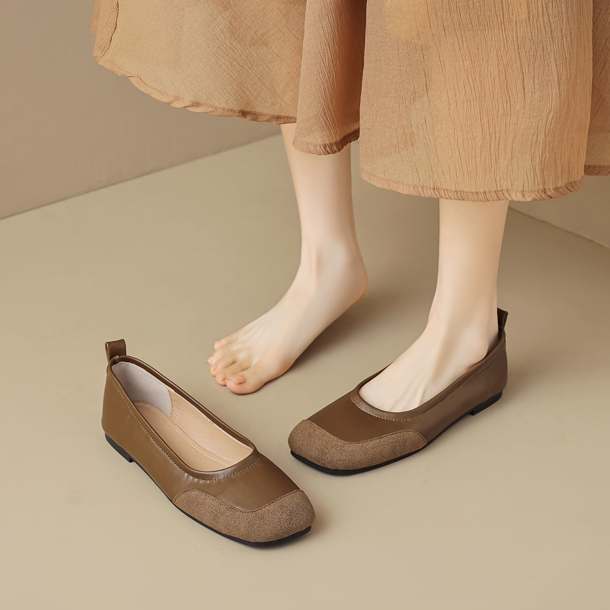 Women's Minimalism Patchwork Leather Soft Flats-RAIIFY