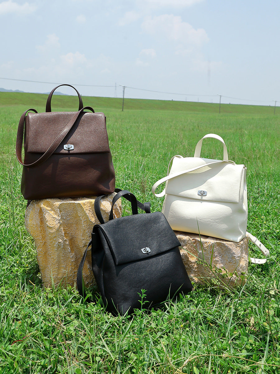 Women's Fashion Plain Leather Casual Backpack-RAIIFY