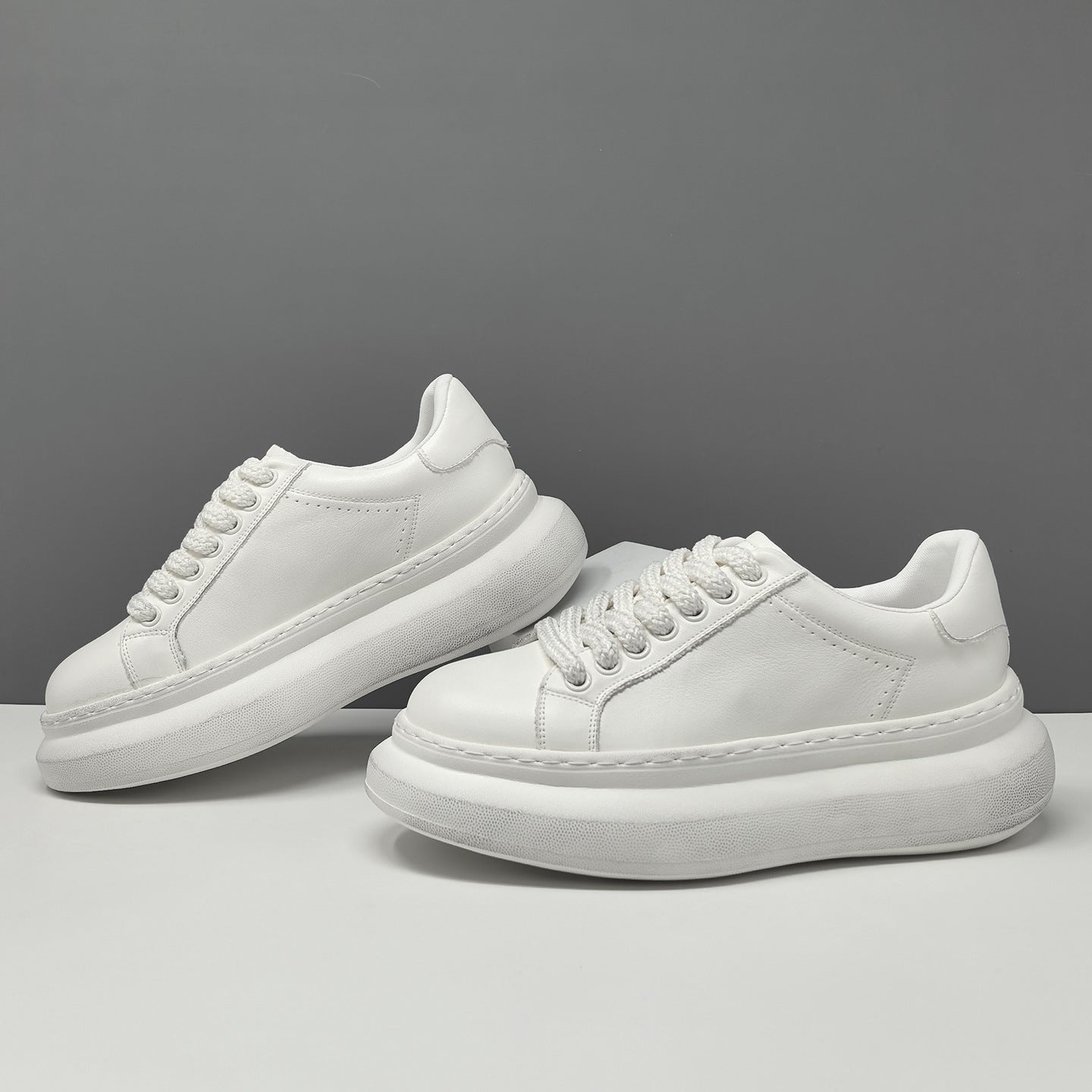 Men's Minimalist Quilted Leather Thick Soled Casual Sneakers-RAIIFY