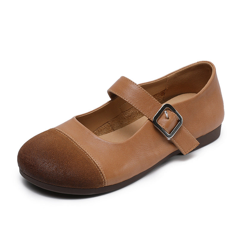 Women Soft Leather Low Top Flat Casual Shoes-RAIIFY