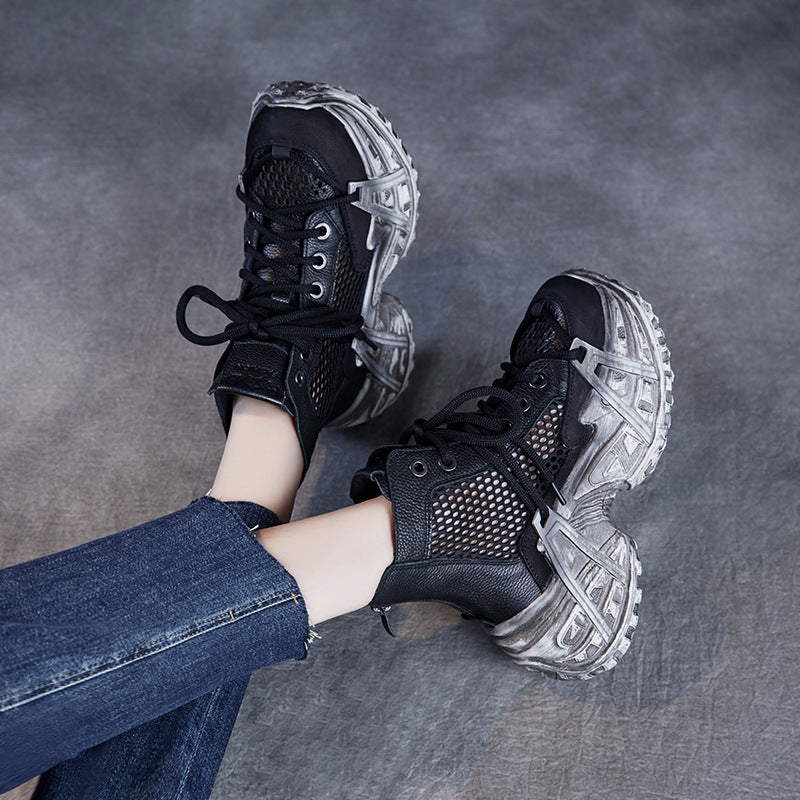Women Retro Hollow Mesh Platform Ankle Boots-RAIIFY