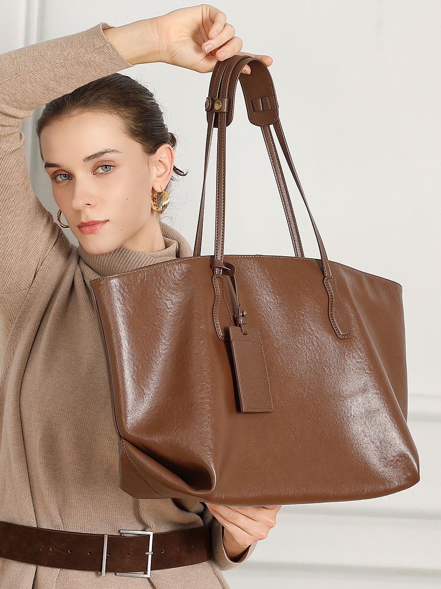 Women’s Retro Leather Large Capacity Tote Bag-RAIIFY