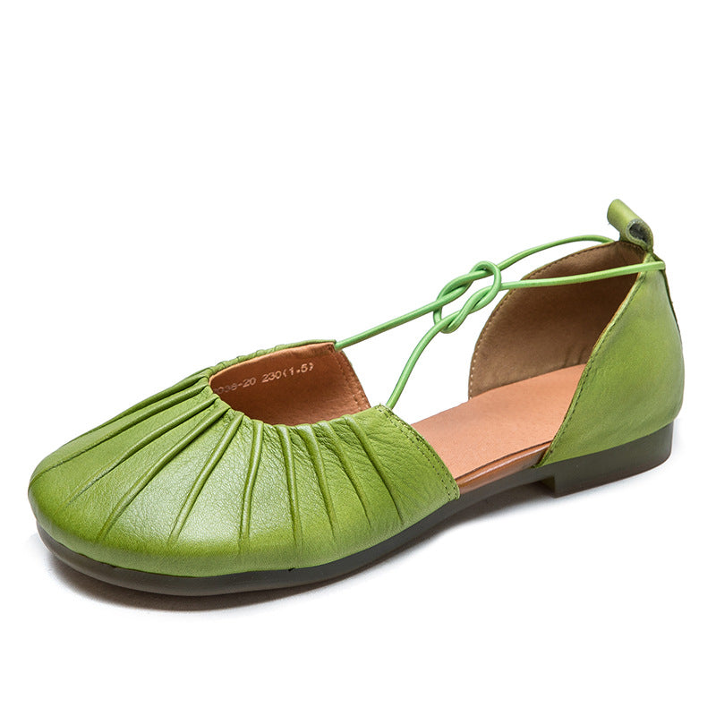 Women Retro Soft Leather Summer Flat Casual Sandals-RAIIFY