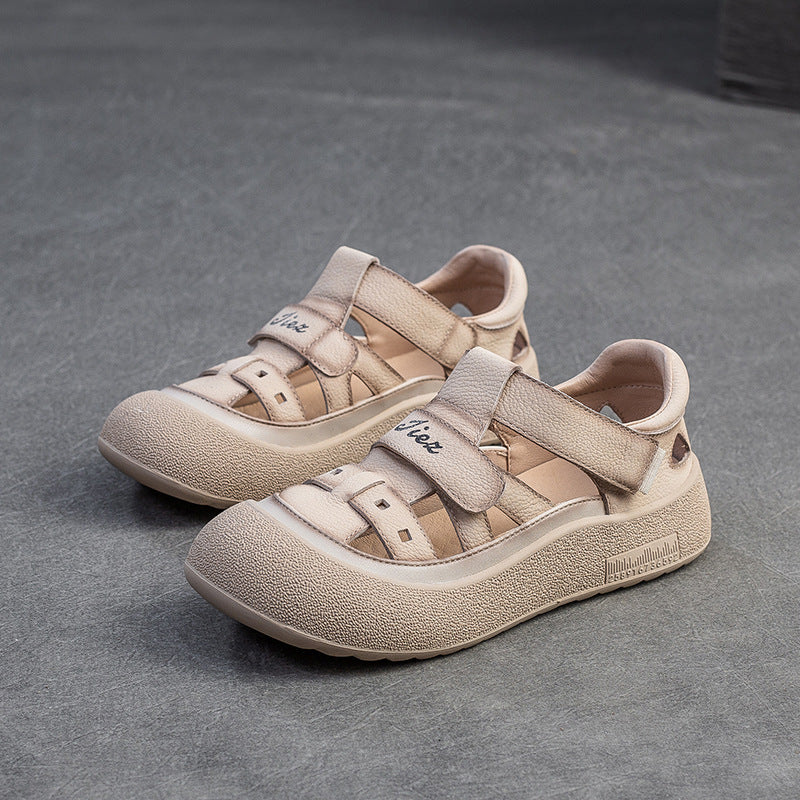 Women Summer Leather Casual Velcro Sandals-RAIIFY