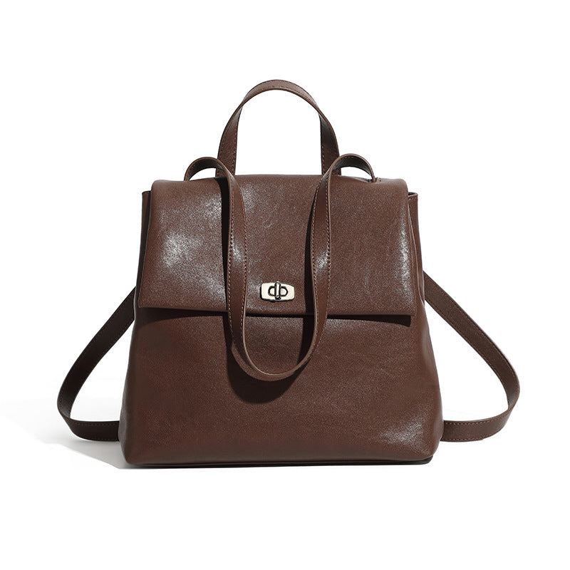 Women's Fashion Plain Leather Casual Backpack-RAIIFY