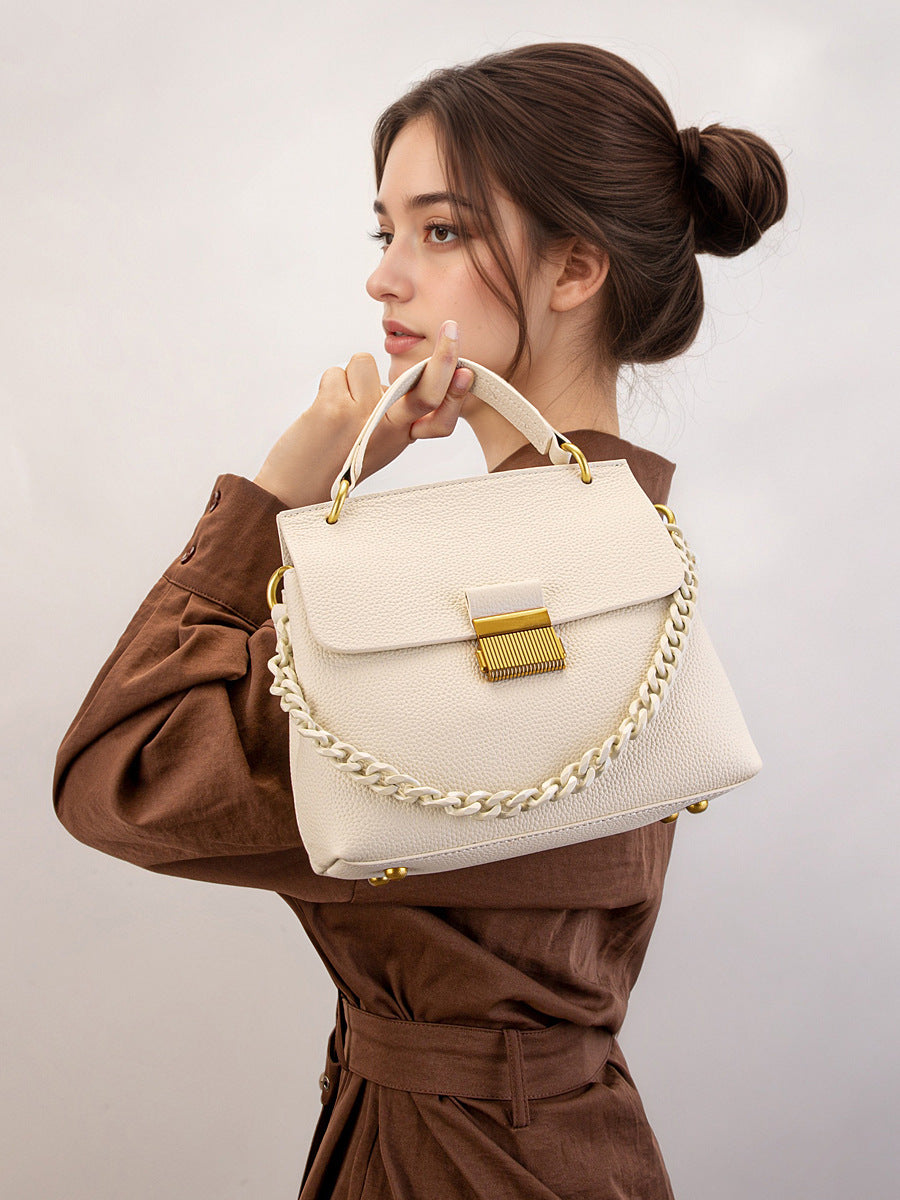 Women's Fashion Plain Leather Flap Satchel Bag-RAIIFY