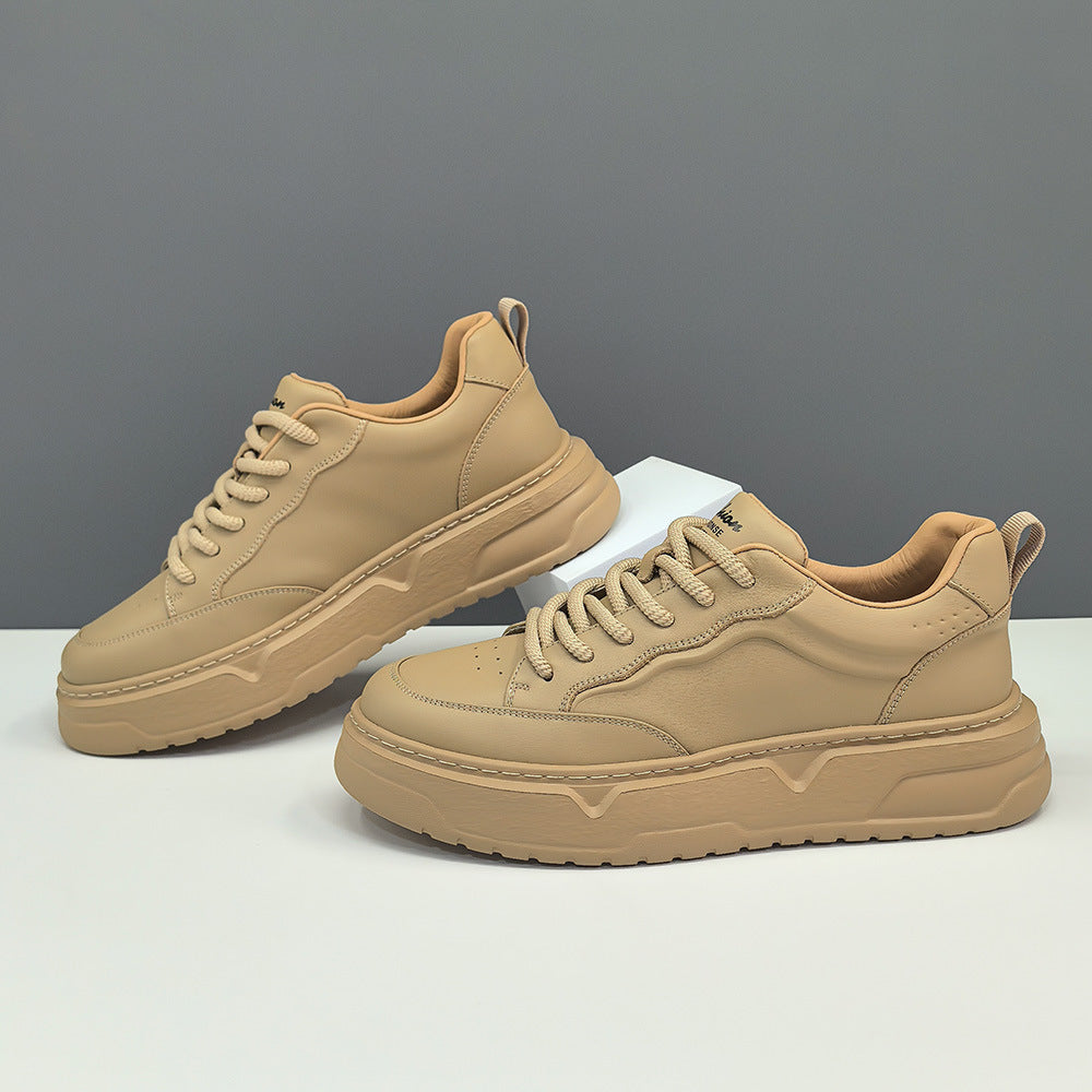 Men Breathable Flat Casual Solid Leather Sneakers-RAIIFY