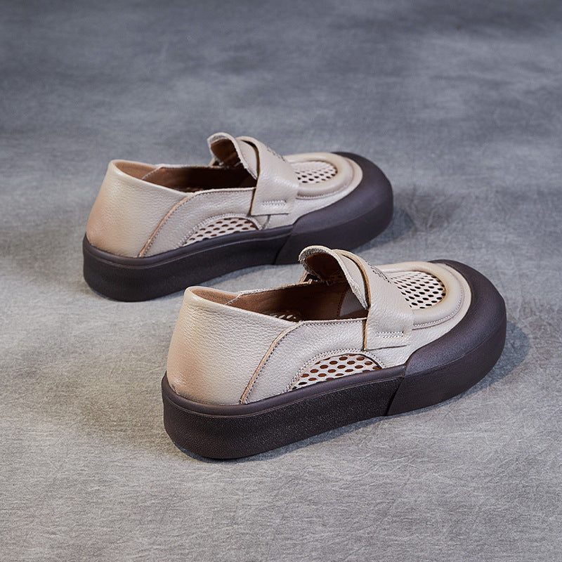 Women Breathable Mesh Leather Flat Casual Shoes-RAIIFY