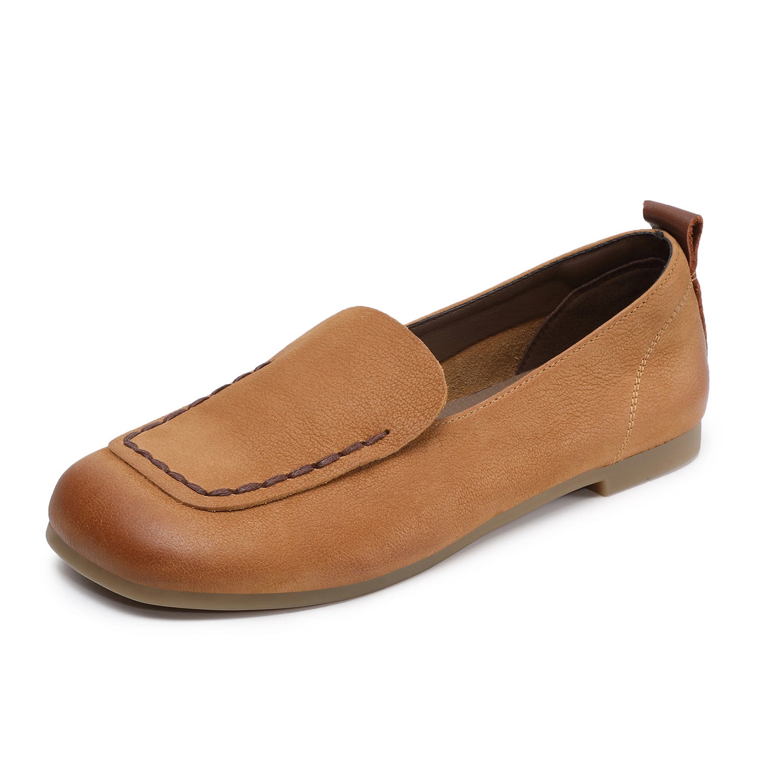 Women's Retro Plain Leather Flat Loafers-RAIIFY