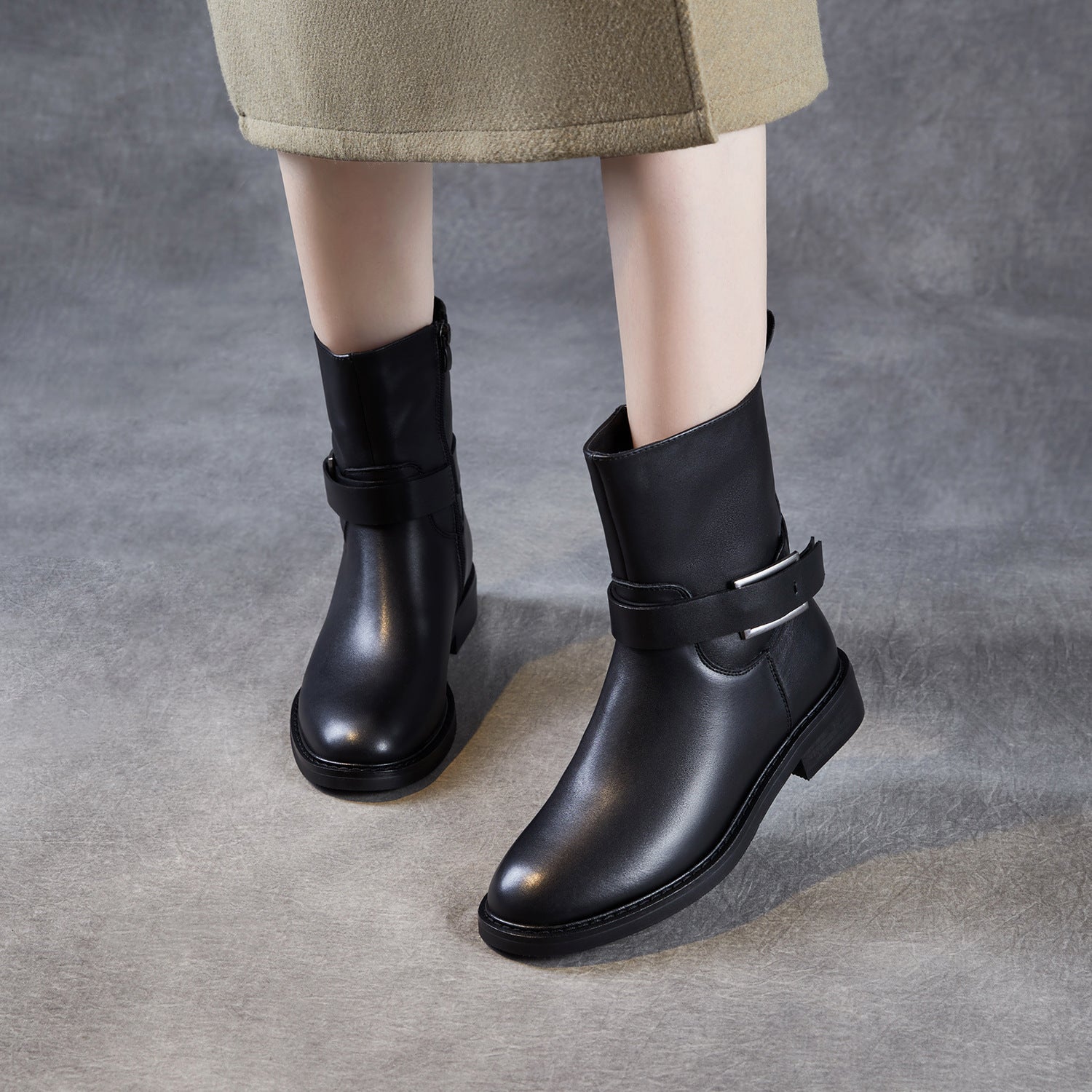 Women's Minimalist Leather Winter Furred Boots-RAIIFY