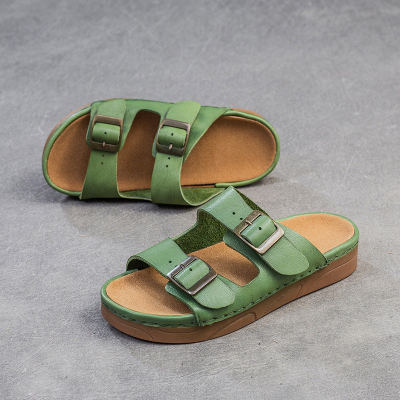 Women Retro Leather Summer Casual Slides Sandals-RAIIFY