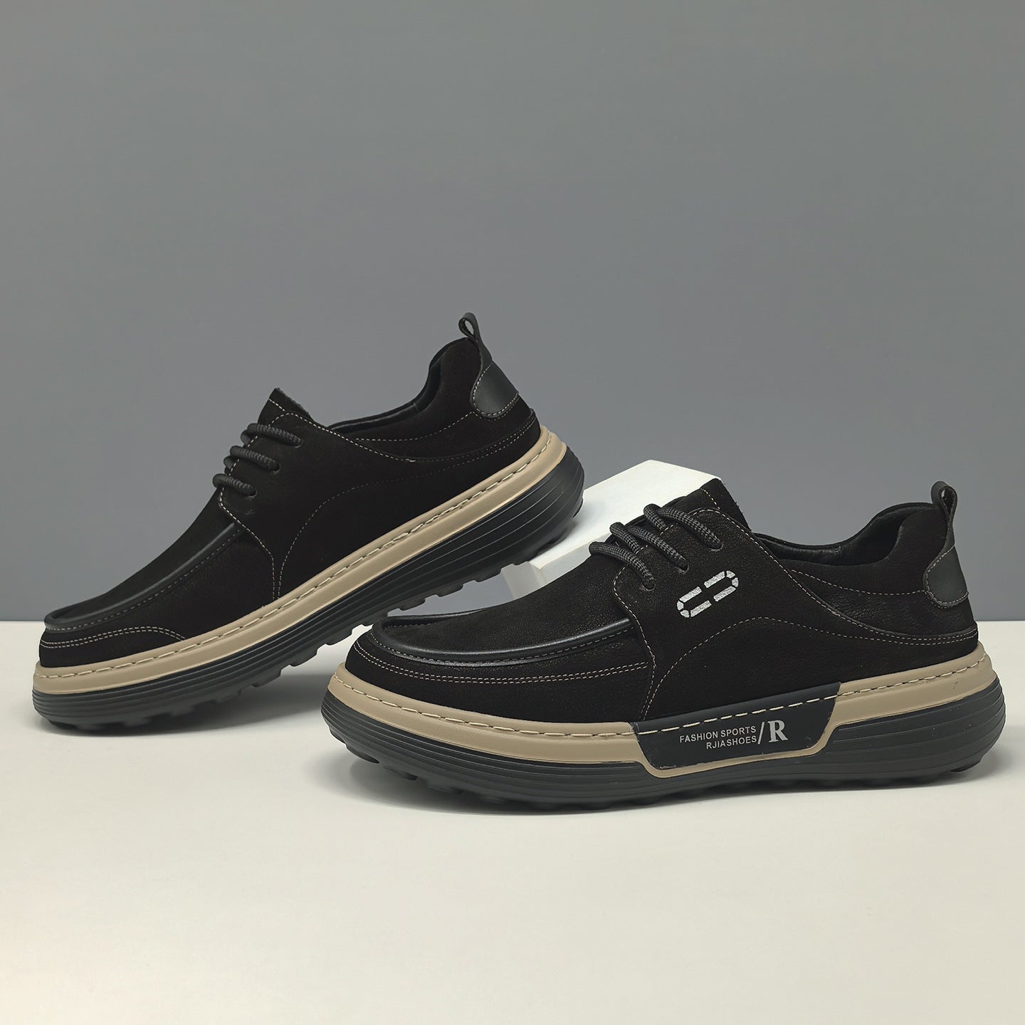 Men's Retro Plain leather Flat Casual Shoes-RAIIFY