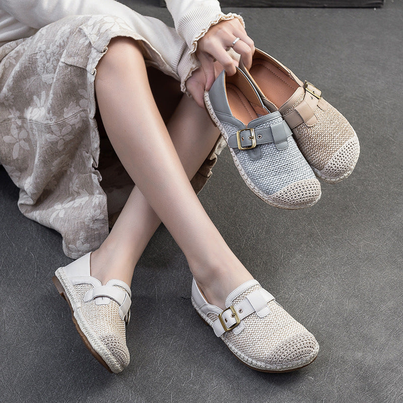 Women Minimalism Breathable Plaited Canvas Flat Casual Shoes-RAIIFY