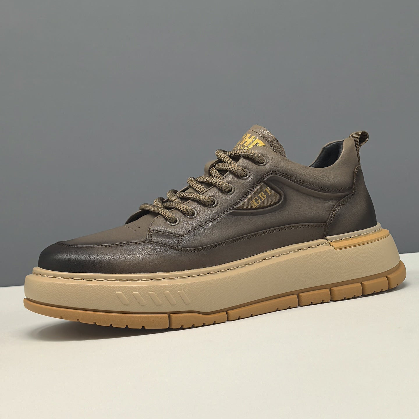 Men's Leather Platform Casual Sneakers-RAIIFY