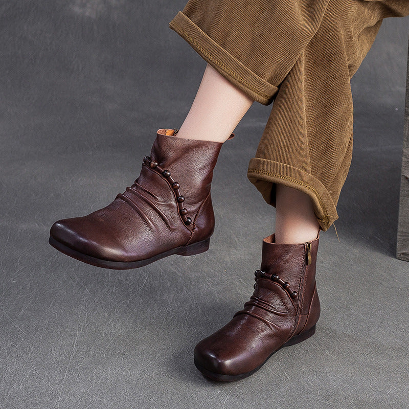 Women's Vintage Leather Comfort Flat Ankle Boots-RAIIFY