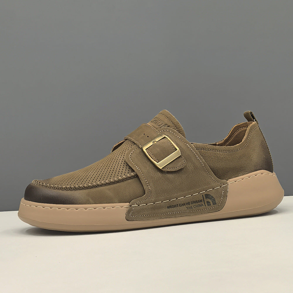 Men Retro Plain Breathable Leather Flat Casual Shoes-RAIIFY