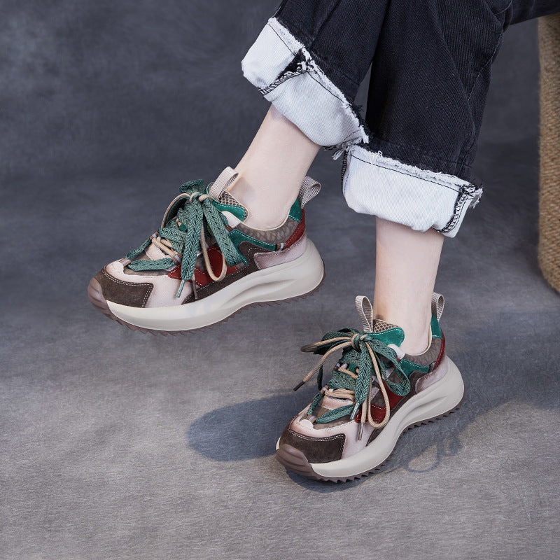 Women Stylish Color Matching Leather Casual Sneakers-RAIIFY