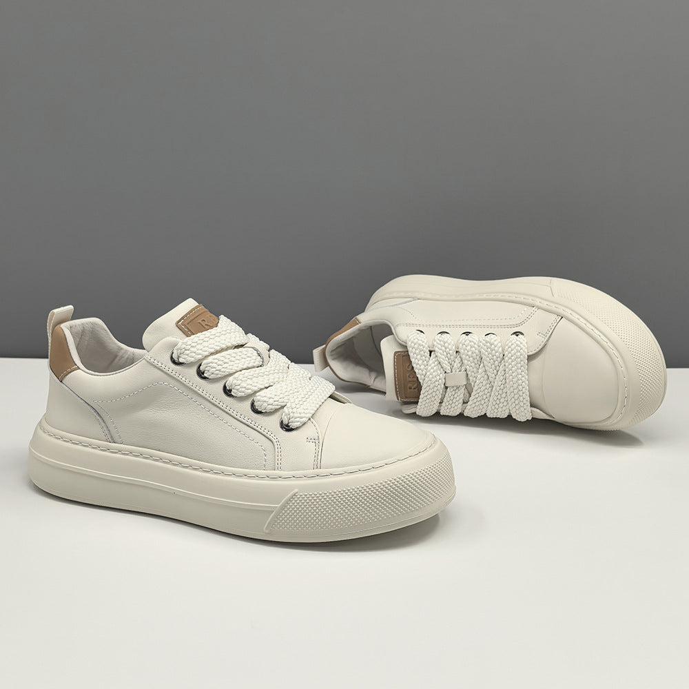 Men Fashion Plain Leather Flat Casual Skate Shoes-RAIIFY