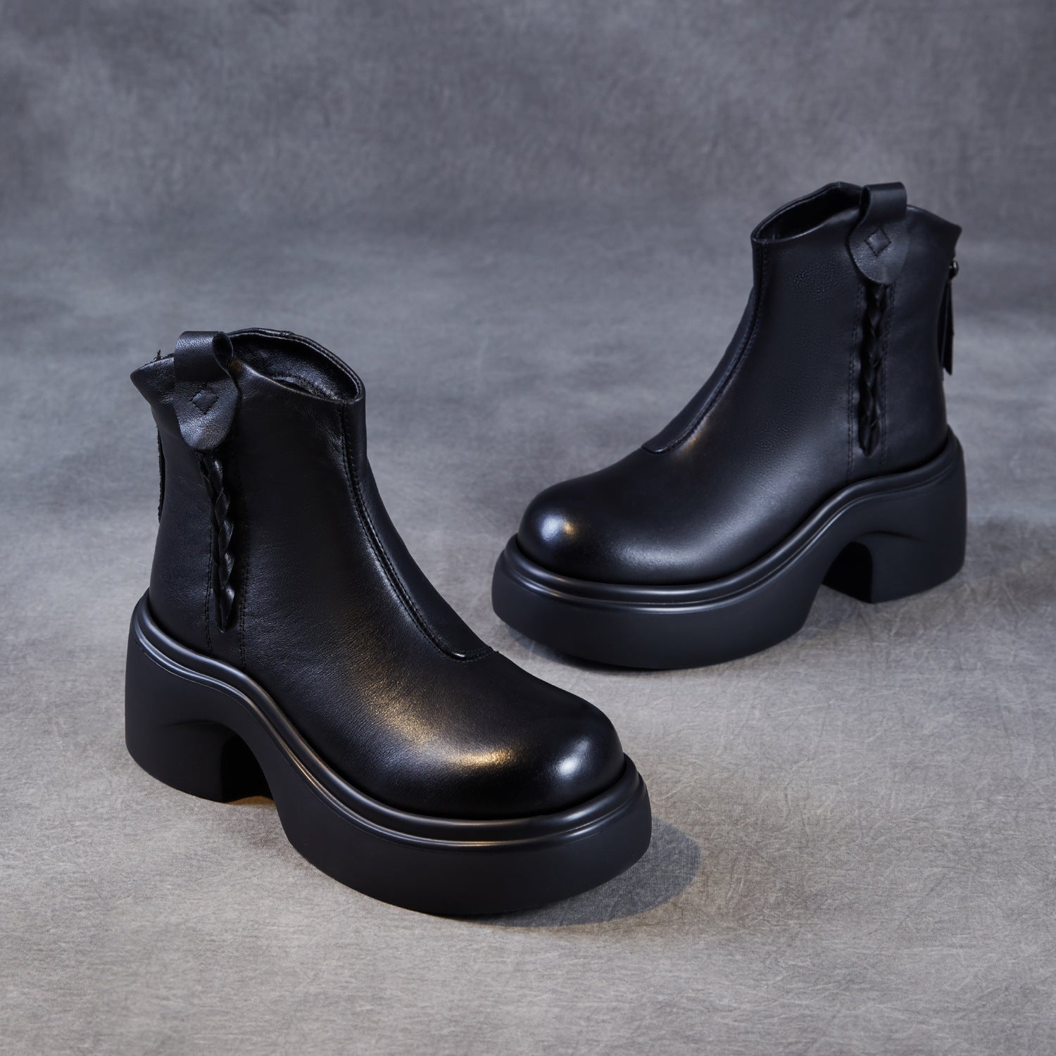 Women's Retro Plain Leather Platform Snow Boots-RAIIFY