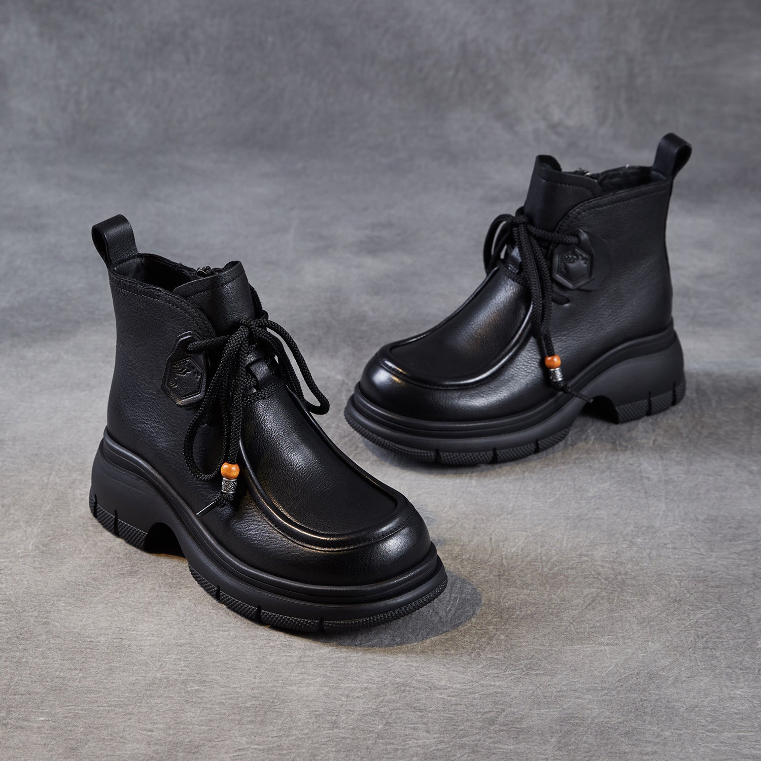 Women's Retro Leather Platform Casual Ankle Boots-RAIIFY