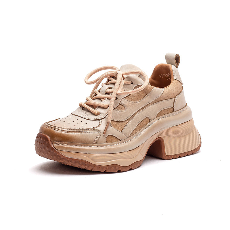 Women's Retro Quilted Leather Chunky Heel Casual Shoes-RAIIFY