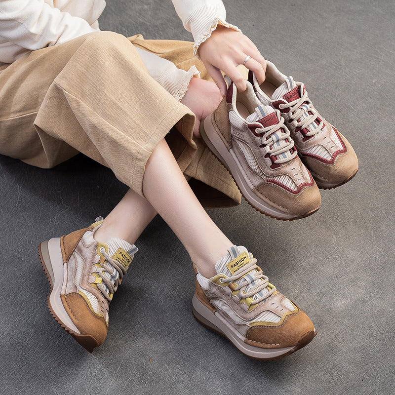 Women Fashion Breathable Mesh Leather Casual Sneakers-RAIIFY