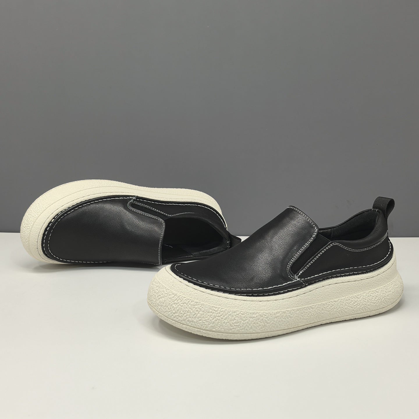 Men's Plain Leather Low Top Casual Loafers-RAIIFY